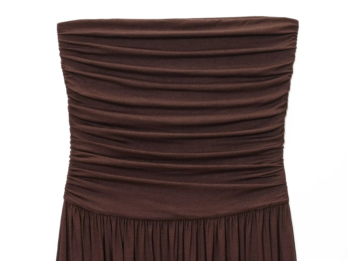 2025 traf women's new dress elegant sexy off-shoulder fashion pleats details slimming strapless dress