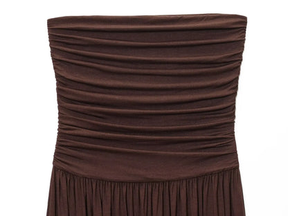 2025 traf women's new dress elegant sexy off-shoulder fashion pleats details slimming strapless dress