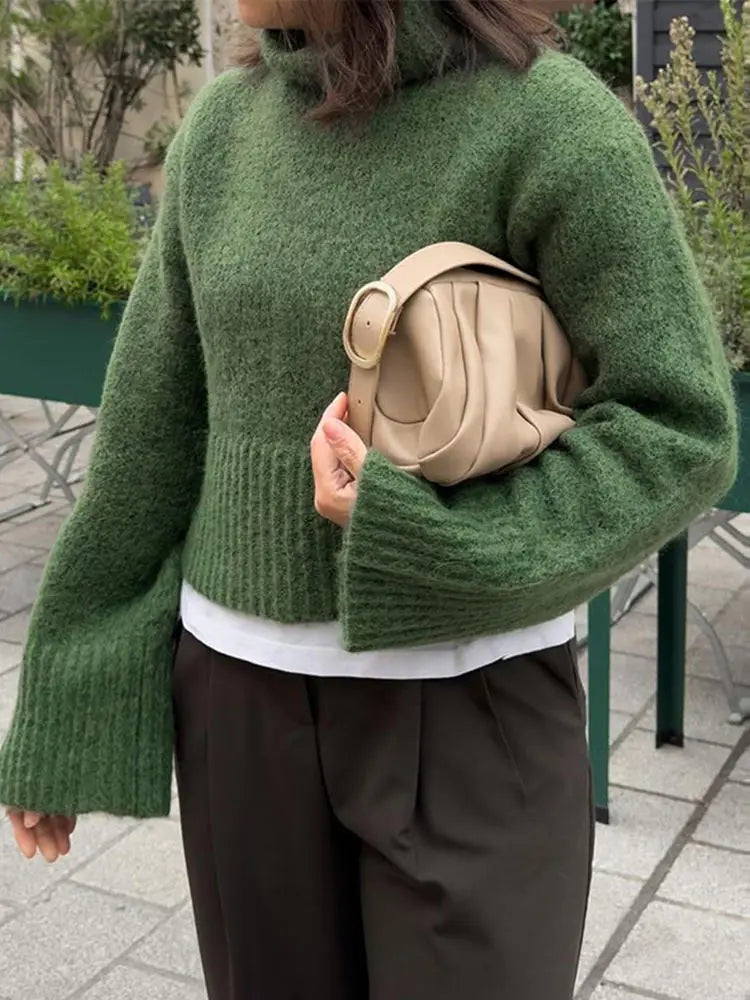 Cropped Pullovers Women Sweater Knit Loose Turtleneck Long Sleeve Female Knitted Top Autumn Winter Fashion Lady Outwear