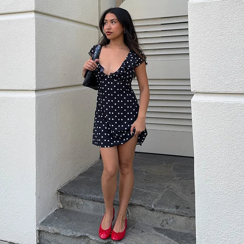 Sexy Mesh Patchwork Mini Dress Female Sleeveless V-Neck Contrast High Waist Slim Party Dress For Women Summer Y2k Dress