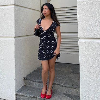 Sexy Mesh Patchwork Mini Dress Female Sleeveless V-Neck Contrast High Waist Slim Party Dress For Women Summer Y2k Dress