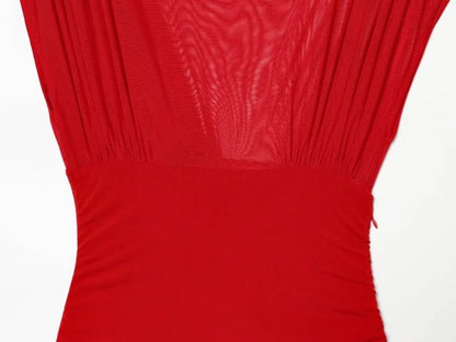 Women V Neck Sexy See Through Sleeveless Mini Dresses Party Elegant Evening Short Dress Pleated Slim Mesh Dress