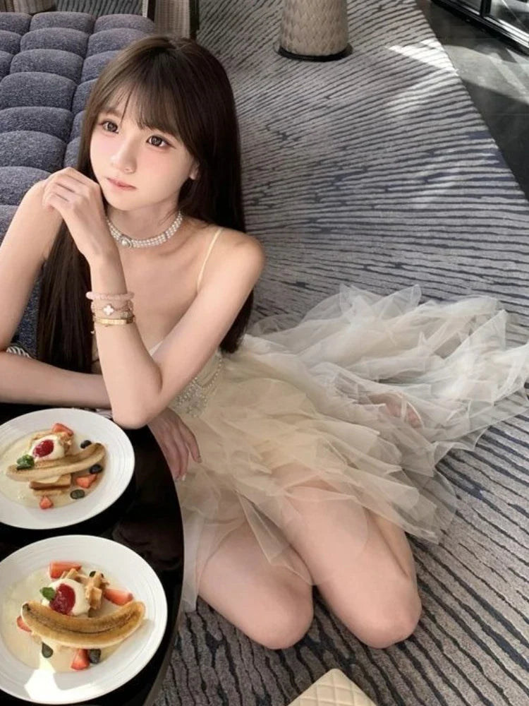 French Vintage Elegant Dresses Women Princess Sexy Irregular Design Evening Party Dresses Female Chic Korea Style Clothes