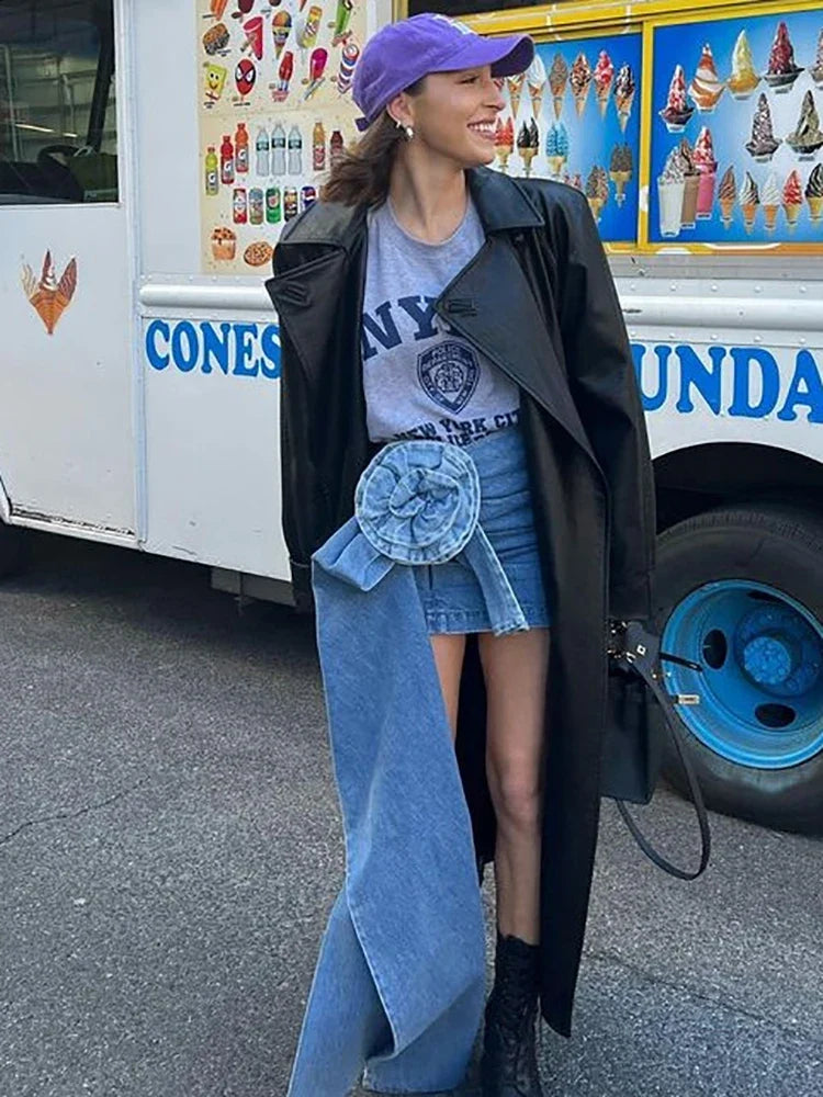 Y2K Summer Skirt Women Korean Fashion Blue A Line Mini Bodycon Jean Skirts Sexy Streetwear Floral High Waist Denim