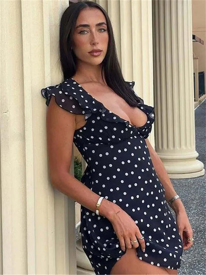 Sexy Mesh Patchwork Mini Dress Female Sleeveless V-Neck Contrast High Waist Slim Party Dress For Women Summer Y2k Dress