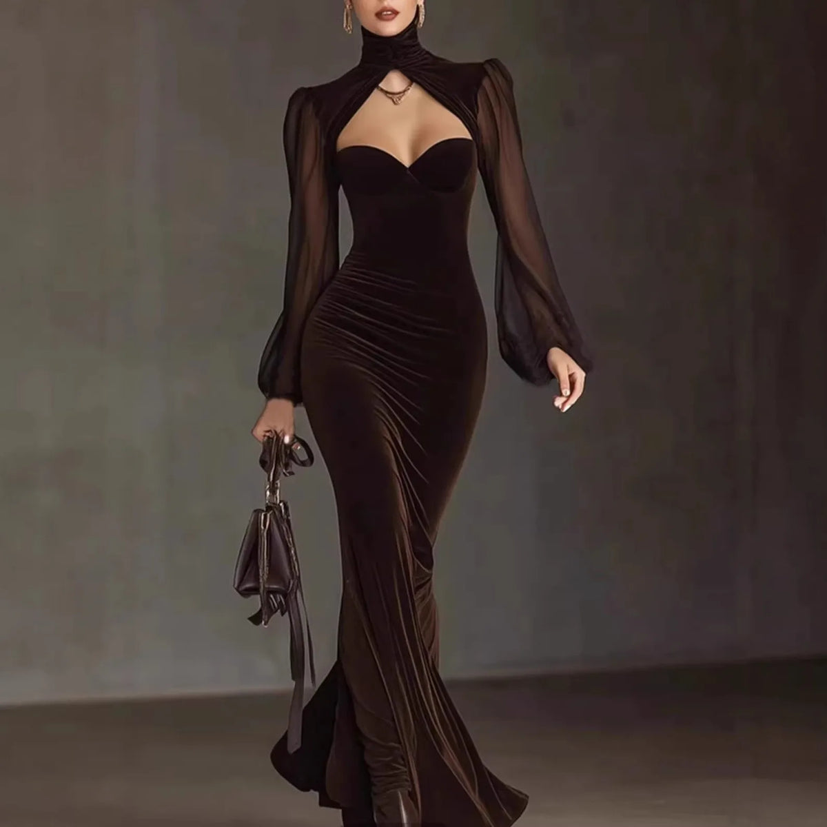 Spring Autumn Velvet Dress Women Long Sleeve Turtleneck Solid Sexy Elegant Evening Party Skinny Stretch Bodycon Dresses