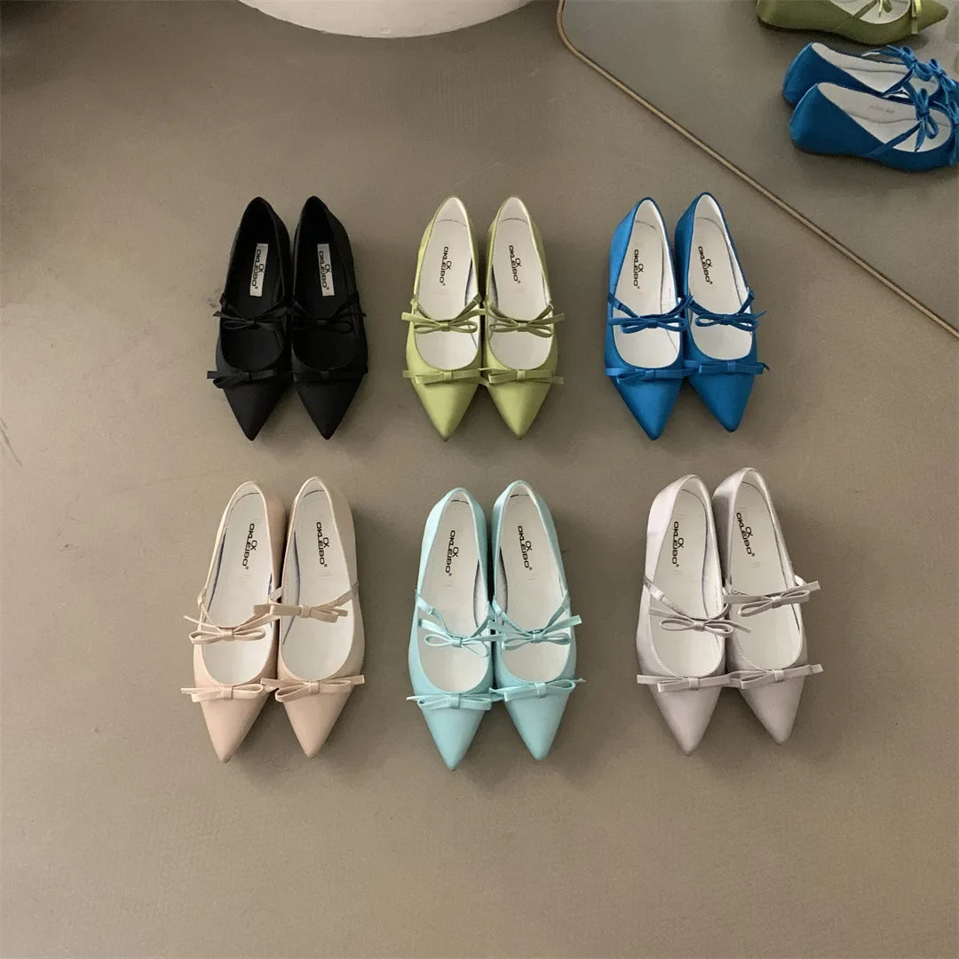 Boat Shoe Low Heels Increas Height Female Footwear Bow-Knot Pointed Toe Clogs Platform Ballerinas Woman 2025 Dress Butterfly Com