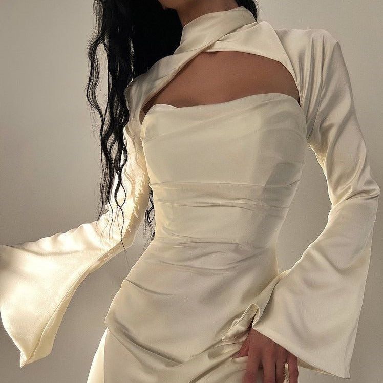 Halter Backless Draped Satin Mini Dress