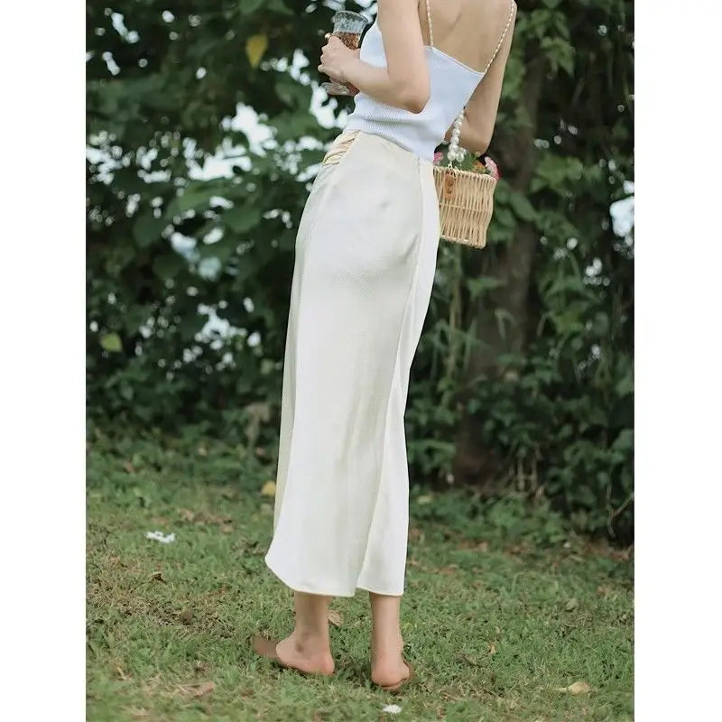 Niche retro colour collision splicing high waist thin open a-line bustier skirt fashion women's skirt 2024