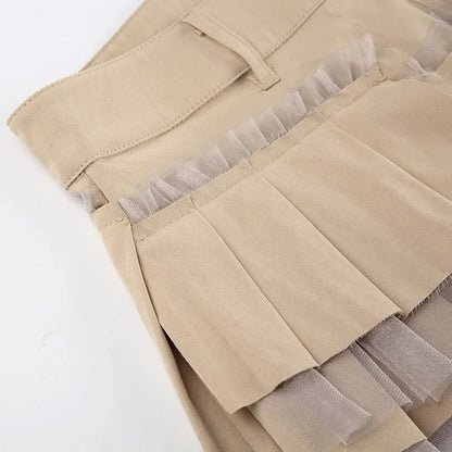 Rhinestone Belts Sexy Y2K Irregular Layered Mesh Cargo Skirts for Womens Summer Fashion High Waist Micro Mini Skirt Female