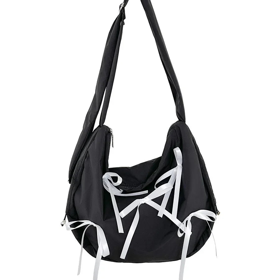 Sweet Girls Bowknot Nylon Shoulder Women Bag Korean Niche Design Bow Summer Travel Beach Bag Female Totes Bags for Women Handbag