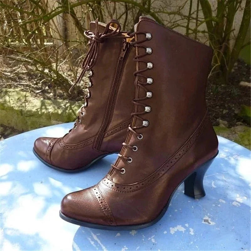 Quality Women Boots PU Leather Bikerboots Women High Heel Pointed Toe Boots Women New Victorian Boots 36-43