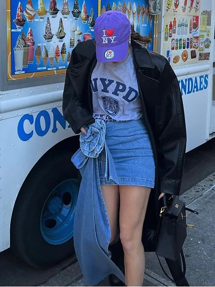 Y2K Summer Skirt Women Korean Fashion Blue A Line Mini Bodycon Jean Skirts Sexy Streetwear Floral High Waist Denim