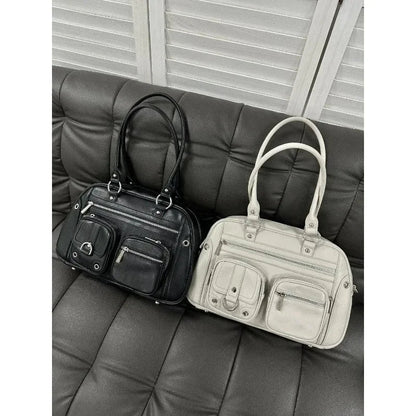 Y2k Vintage Large Capacity Shoulder Bag Women Harajuku Punk PU Motorcycle Handbag Female Gothic Trendy Tote Bag Designer