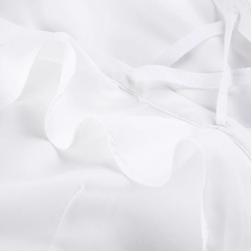 Ruffles Bandage Blouses Sexy Long Sleeve Slim Fit Casual Women Shirts Elegant Designed All-matched White Autumn Blouses