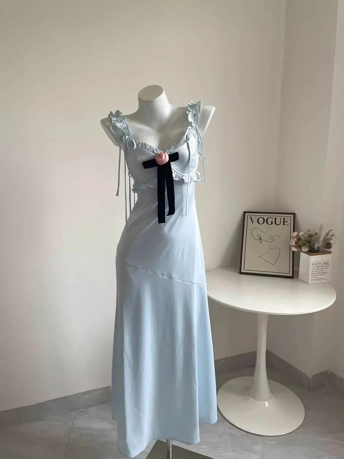 Boho Inspired maxi dress blue Ruffled chiffon straps velvet bow sexy party dresses new blackess summer dress elegant female