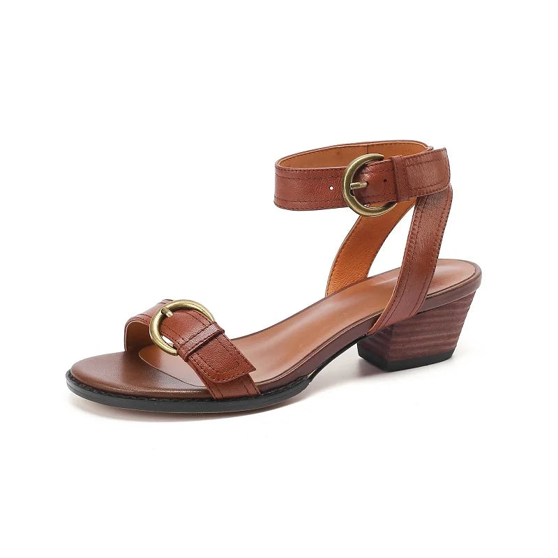 Summer Sandals Basic Retro Sandals Buckle Strap Womens Pumps Sheepskin Ladies Shoes Spring Autumn Gladiator Sandal Roman Style