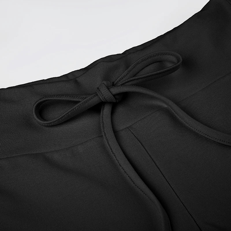Drawstring Solid Women Slacks Turndown Waist Straight Casual Pants Concise Knitted Sweatpants All-matched Trousers Home