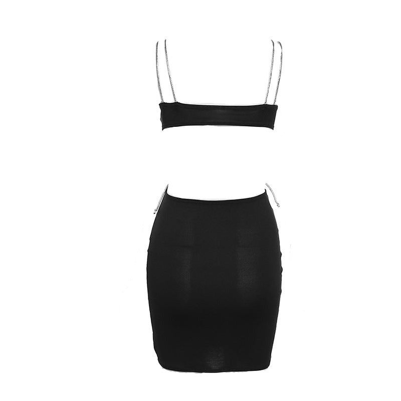 Square Neck Rhinestone Strap Cutout Bodycon Mini Dress