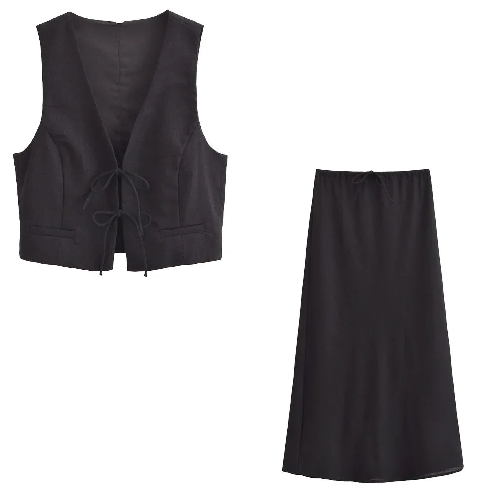 New Chic Tank Top And Long Skirts Set Summer Vest And Fashion Skirt Two Piece Set Green Vacation Casual Women Outfits