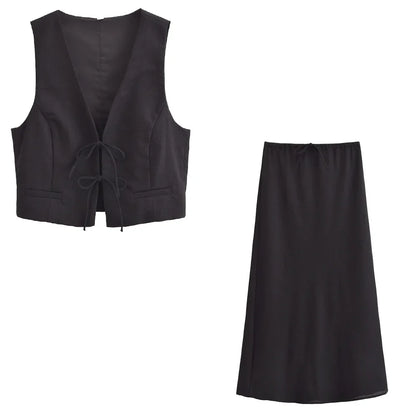 New Chic Tank Top And Long Skirts Set Summer Vest And Fashion Skirt Two Piece Set Green Vacation Casual Women Outfits
