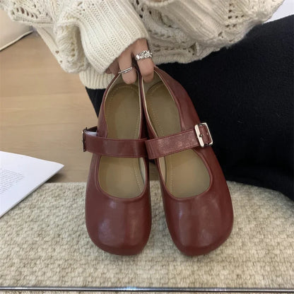 Shoes Woman Flats Soft Autumn Round Toe Dress New Moccasin Fall Mary Janes Soft Round Toe Shoes Woman Autumn Female Footwea