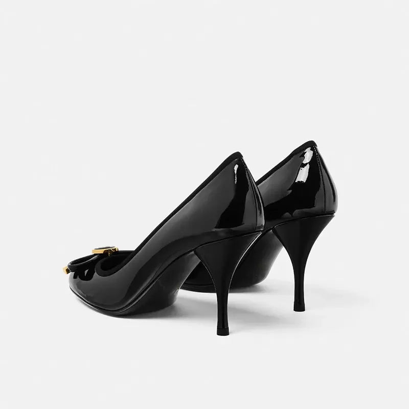 Spring/Summer New Women's Stiletto Single Shoes Round Head Bow Black Red Party Wedding Women's 34-43 Large Sandals