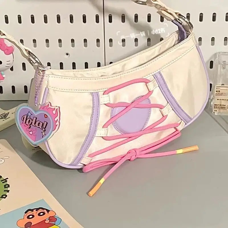 Drawstring New Underarm Bag Ins Japanese Sweet Cute Style One Shoulder Small Body Bag Purses and Handbags