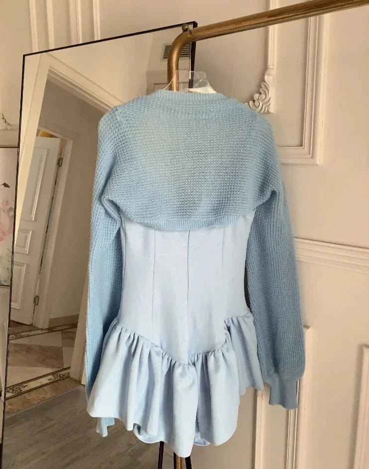 Strap Ballet Fishtail Dress Women Spring Summer New High Quality Bow Luxury Diamond Skirt+Hollow Cardigan Two-piece Set