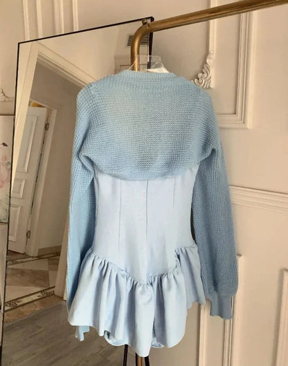 Strap Ballet Fishtail Dress Women Spring Summer New High Quality Bow Luxury Diamond Skirt+Hollow Cardigan Two-piece Set
