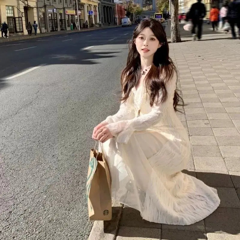 High End French Fairy Style Solid Color Small Stature Exudes a Slimming and Elongated Fairy Dress for Women