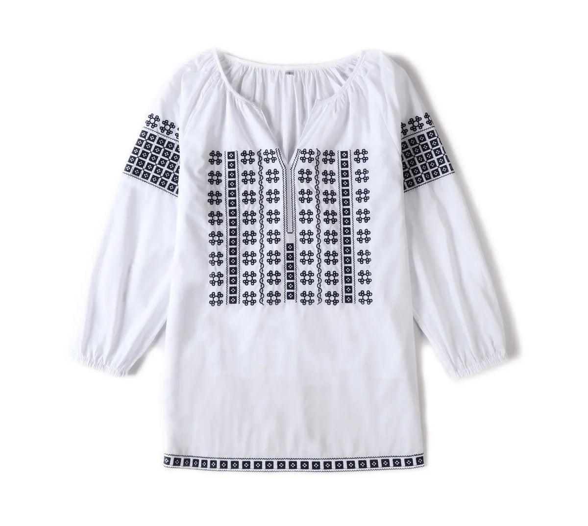 White Bohemia Tops Cotton Embroidery 2024 Autumn Blouse Shirt Women Casaul Loose V Neck Boho Pullover Camisas Mujer