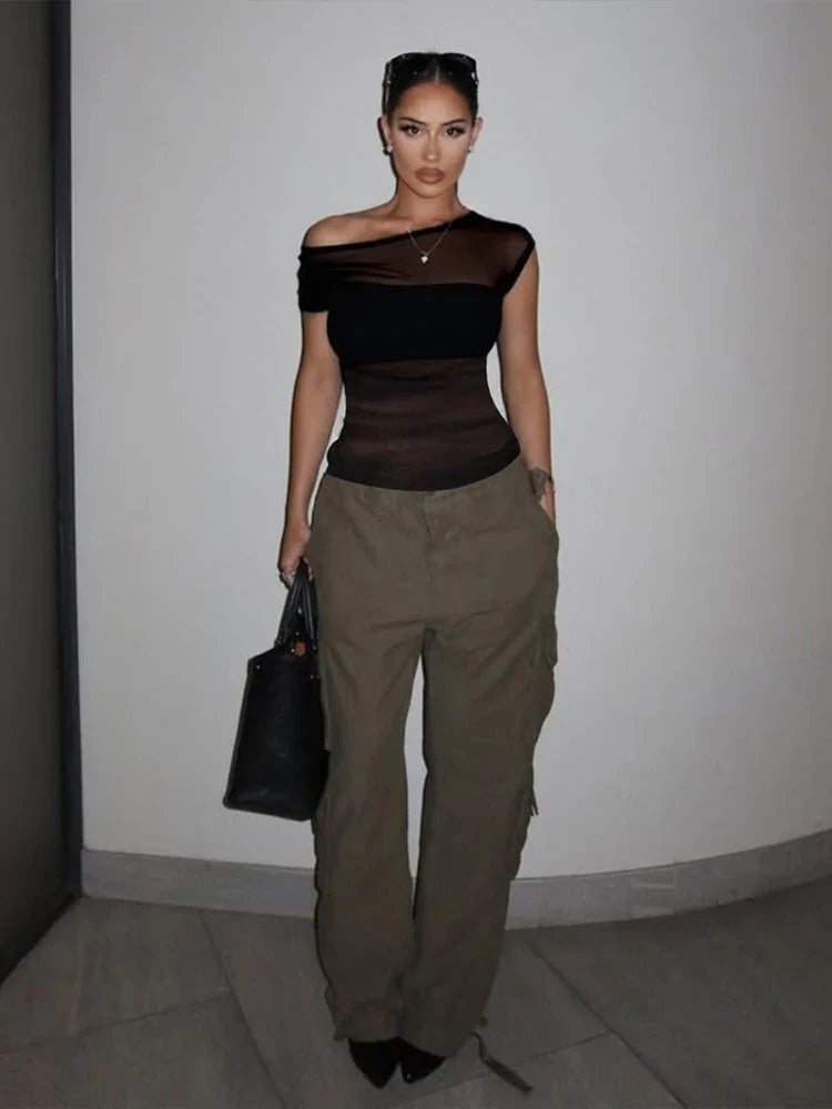 Patchwork Mesh Sheer Top