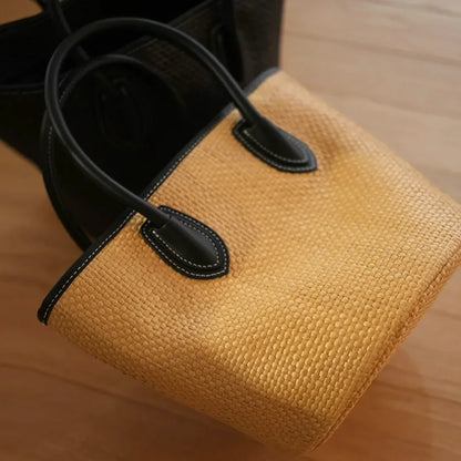 Summer New Straw Weave Women's Bag, Ins Small and Unique Design Handbag, Bucket Style Vacation Bag, Large Capacity Crossbod