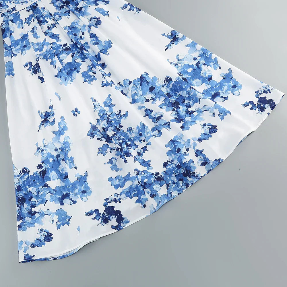 Floral Print Bow Shoulder Strap Sweetheart Corset Bodice Midi Dress
