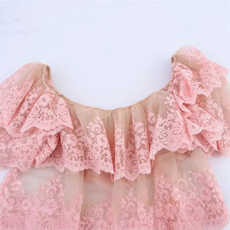 Spring New Top with European and American Sexy Printed Women's Lace Loose Ruffle Edge Stacking Design, niche