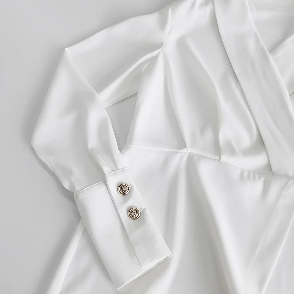 White Irregular Mini Dress Women Spring V Neck Long Sleeve A-line Suit Vestidos Simple Casual Fashion Short Dresses 2025 New