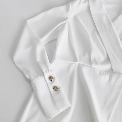 White Irregular Mini Dress Women Spring V Neck Long Sleeve A-line Suit Vestidos Simple Casual Fashion Short Dresses 2025 New