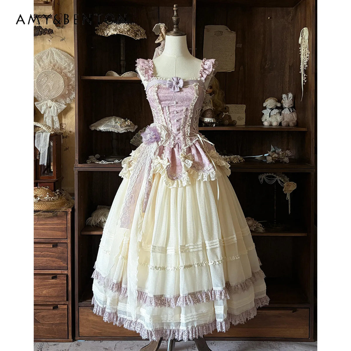 Japanese Vintage Style Women's Purple Beige Blue Bow Slim Long Dress Coming-of-age Birthday Banquet Host Evening Dress