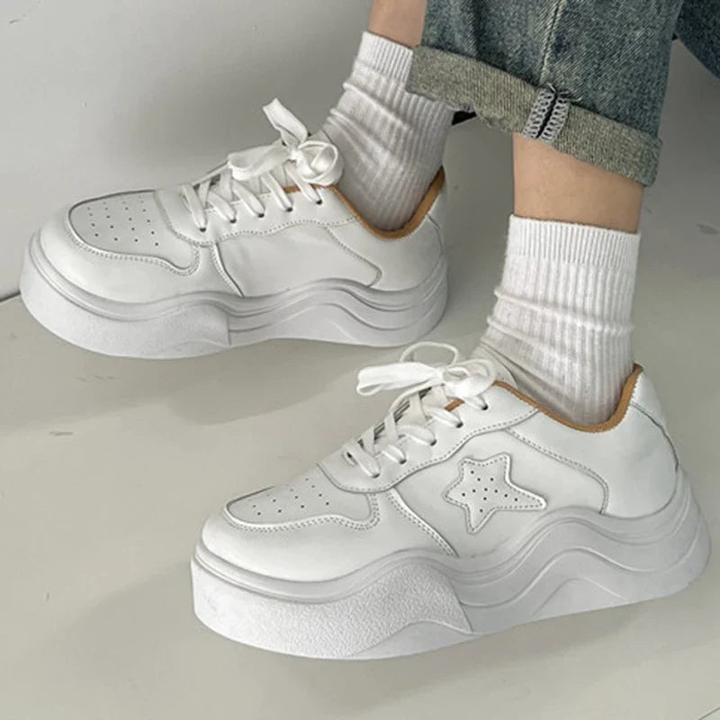 Women Casual Sneakers Stars Design Running Sport White Shoes Tennis Skateboard Trainers Skate Flats Outdoor Walking Sneakers