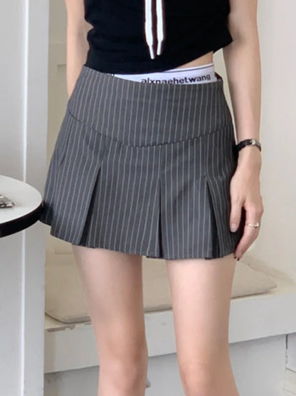 American Retro Stripe Mini Skirt Fake Two Pieces Patchwork High Waist Hip Wrap Skirt for Women Summer A-line Skirt New