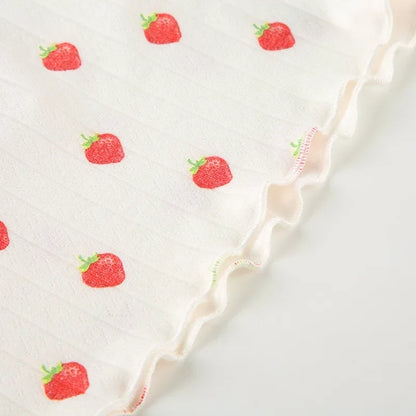 Strawberry Print Eyelet Two-piece Set Women Summer Sleeveless Slim Camis+Drawstring Pants Sets Home Cozy Sweet Casual Pajamas