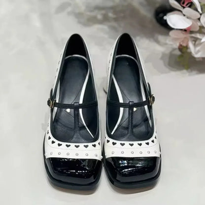 Spring Square Toe Strange Heels Mary Janes Shoes Rivet Goth Buckle Women Pumps Punk Cosplay Shoes High Quality