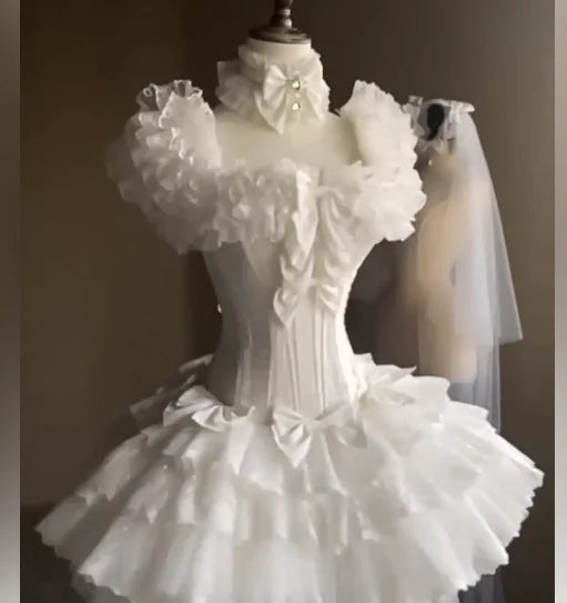 Temperament Simple Square Collar White Sweet Girl Lolita Wedding Dress Romantic High Waist A-line Versatile Elegant Cake Dresses