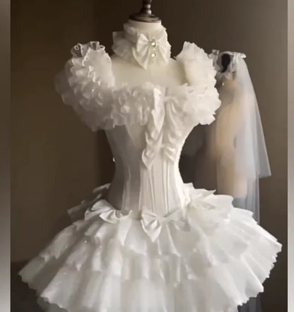Temperament Simple Square Collar White Sweet Girl Lolita Wedding Dress Romantic High Waist A-line Versatile Elegant Cake Dresses