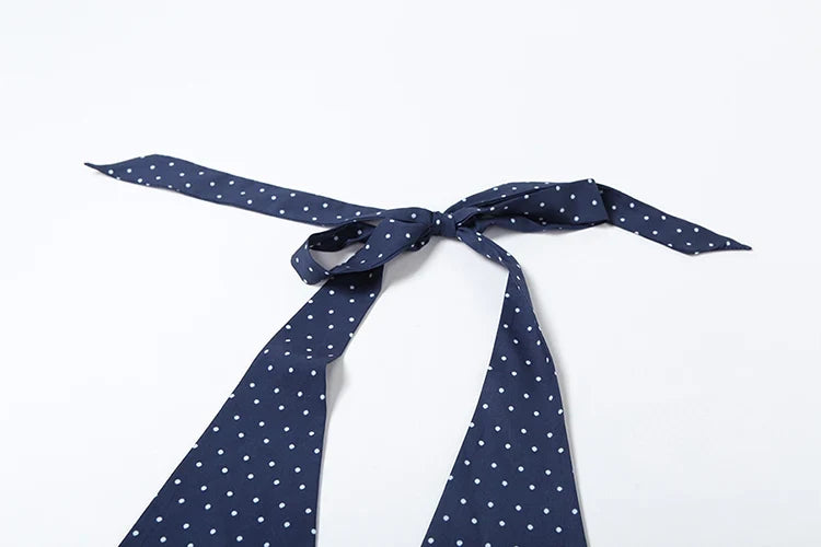 Low-Neck Polka Dots Women Two-Piece Set Halter Sleeveless Backless Mini Top+Multi-Layered Ruffles Sweet Bottoms Suits