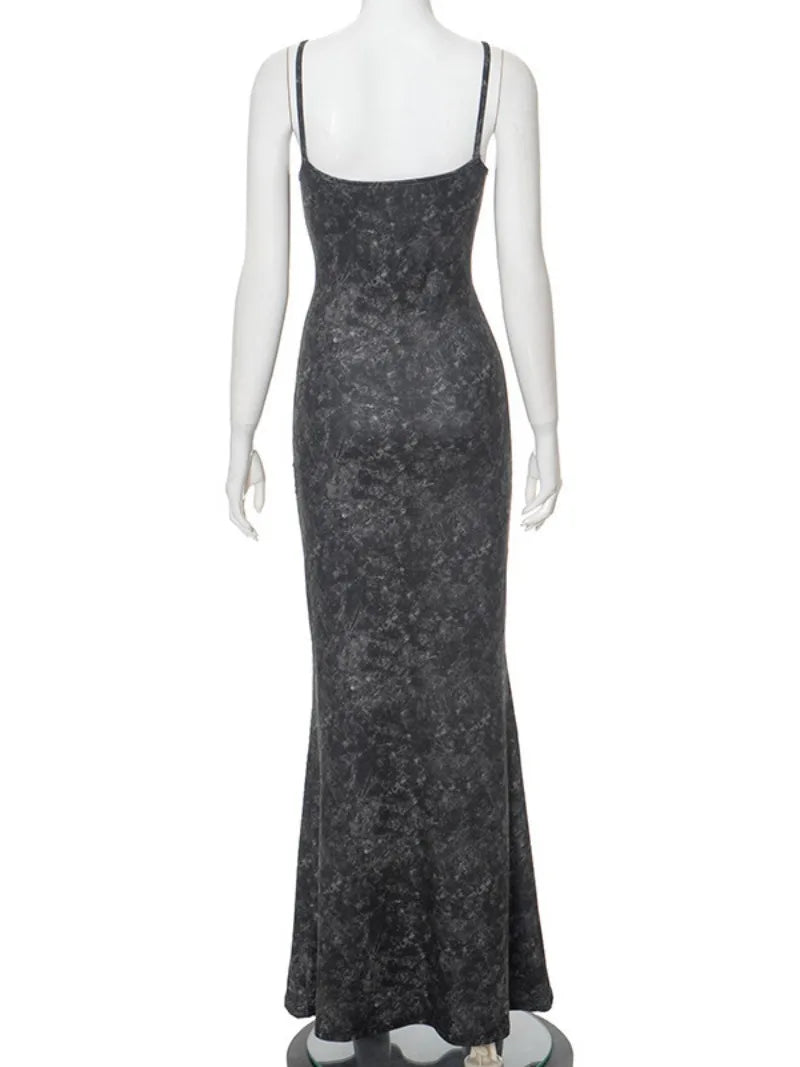 Black Print Sleeveless Long Dress 2024 Woman Clothes Elegant Spaghetti Strap Backless High Waist Bodycon Holiday Party Dresses