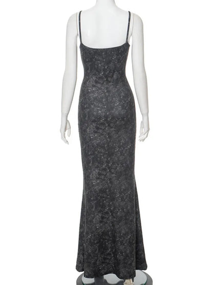 Black Print Sleeveless Long Dress 2024 Woman Clothes Elegant Spaghetti Strap Backless High Waist Bodycon Holiday Party Dresses