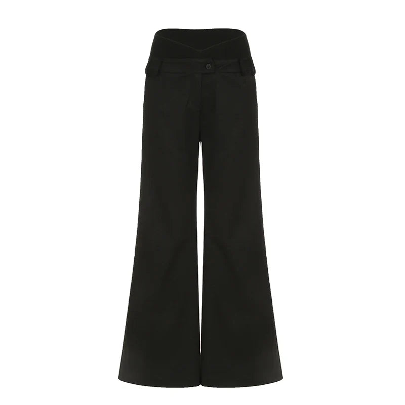 Irregular Waist Flared Pants Baggy Boot Cut Trousers Casual Basic All-match Streetwear Chic Fashion Outfits Women