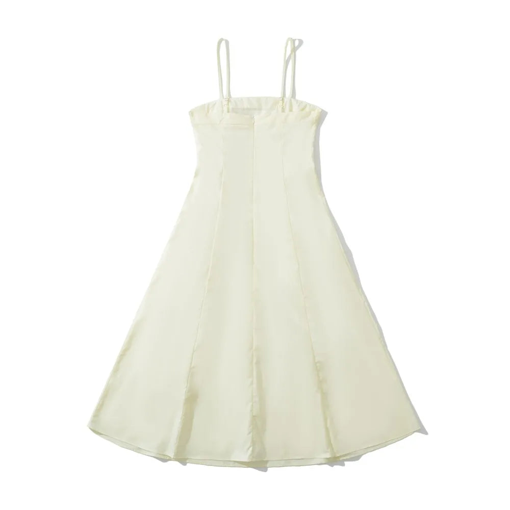 Sexy Solid color Slash Collar Corset Style Sling Dress Women Slim Waist A-Lined Swing Midi Long Dresses Summer Robe